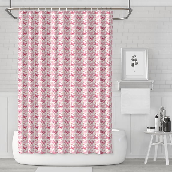 Light Pink Butterfly Pattern Shower Curtain 72"x72" ,Bathroom Decorative Shower Curtains Set with 12 Hooks,Modern Waterproof Washable Shower Curtain