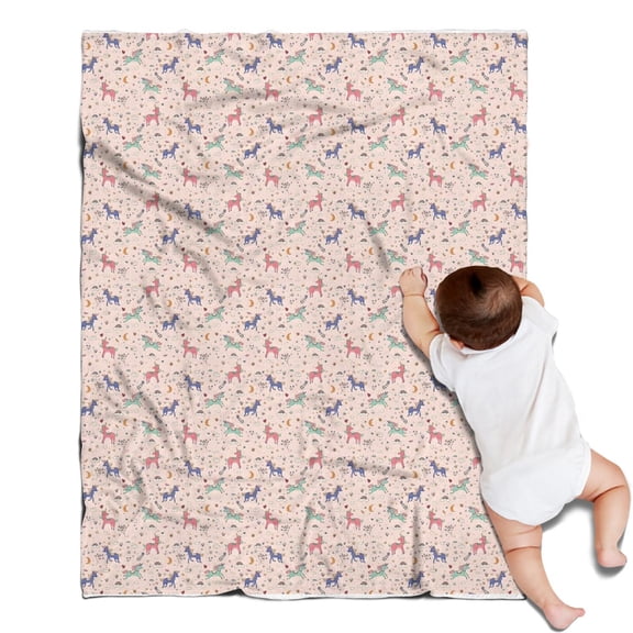 Light Pink Cartoon Unicorn Pattern Blanket,Comfortable Soft Flannel Throw Blanket,All Season,Warm Lightweight Blankets for Sofa Bed Couch Living Room Chair,30"x40"