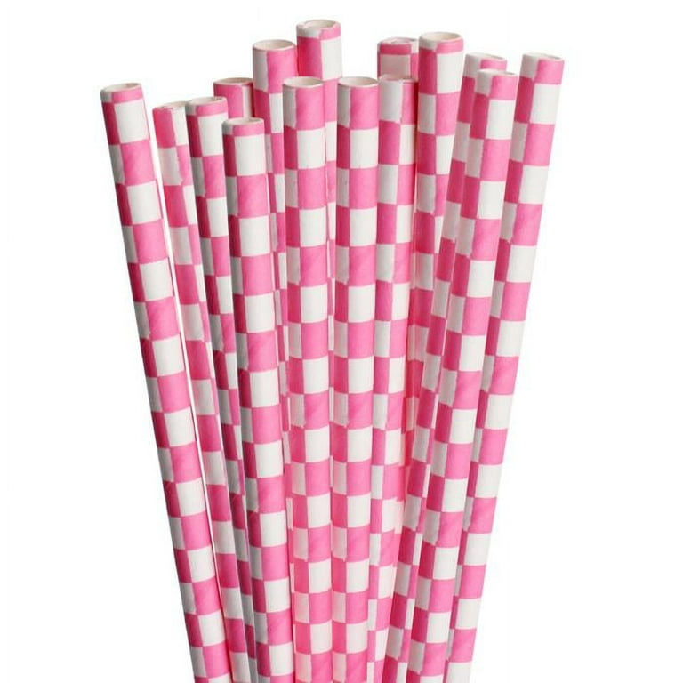 Light Pink Checkered Cake Pop Party Straws