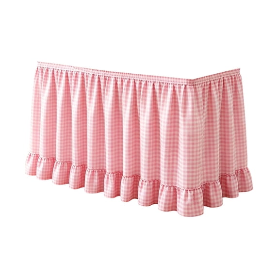 Light Pink Checkered Ruffled Table Skirt, Detachable Wrap‑Around Table Curtain With Fastener Tape, Under‑Table Concealment Cover For Wedding Banquet, Buffet, Party, Podium Decoration (Light Pink)