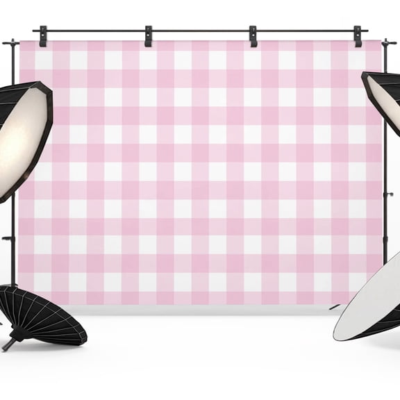 Light Pink Checks Backdrops for Photography, Gingham Plaid Abstract Modern Minimalist Fabric Photo Background Sturdy Studio Props for Photo Studio, Video Recording, Booth & Photoshoot 7x5ft