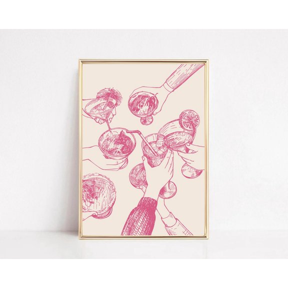 Light Pink Cheers Trendy Bar Cart Art, Unframed Paper Poster 8x10in
