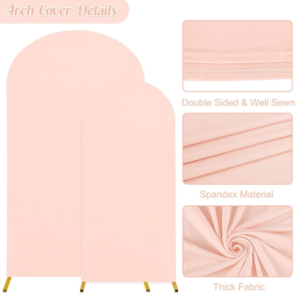 Light Pink Chiara Backdrop Set, 7.2FT & 6FT Round Top Wedding Arch Stands with Fitted Spandex Covers, Party Backdrop for Birthday, Shower & Banquet Decor