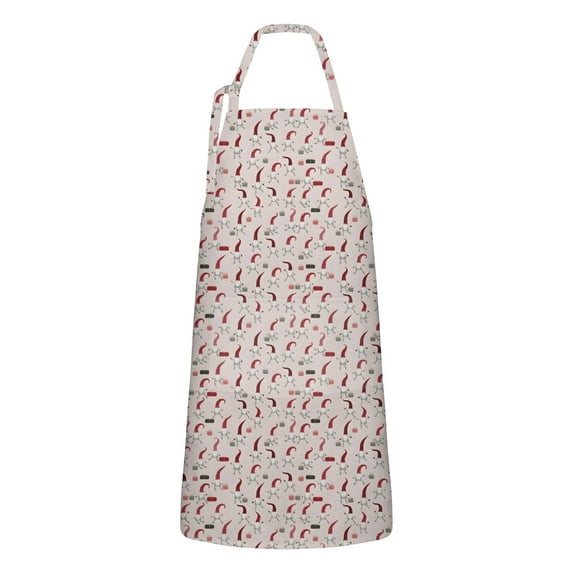 Light Pink Christmas Gnome Apron-Garden Aprons for Women with Pockets-Cotton Linen Waterproof Kitchen Cooking Gardening Aprons Adjustable for Kitchen,Cooking,BBQ and Salon 32"x27"