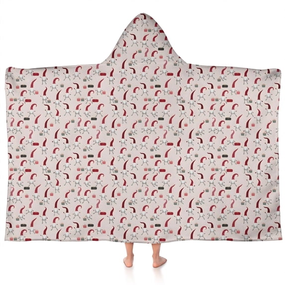 Light Pink Christmas Gnome Pattern Hooded Bath Towel,60"x35" for Ages 3 To 12 Kids, Quick Dry Lightweight Soft Microfiber Hood Beach Towel Cover Up for Kids