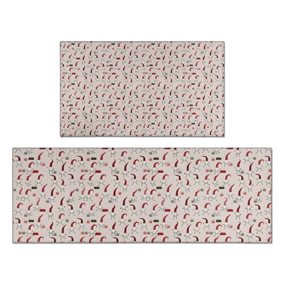 Light Pink Christmas Gnome Pattern Kitchen Rugs Sets Of 2,Anti Fatigue Kitchen Mat Rugs Non Slip Washable,Decorative Kitchen Floor Mats for Kitchen,Sink,Laundry,17"x30"+17"x47"