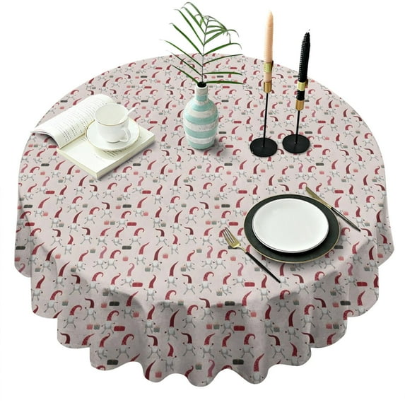 Light Pink Christmas Gnome Pattern Round Tablecloth 60"x60",Wrinkle Wipeable Table Cloth for Kitchen Dining Room Picnic Patio Party