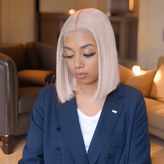 Light Pink Colored 13x4 Lace Front Wig Straight Short Bob 10-14inch For Women Brazilian Remy Straight HD Lace Frontal Wig Naturai Hairline For Women Daily&Birthday&Wedding Use Wig 180 Density 10 Inch