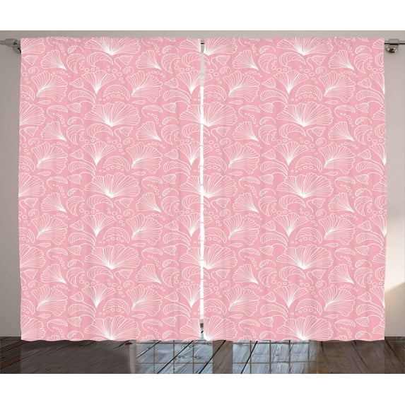 Ambesonne Pale Pink Curtains 2 Panel Set, Ornate Floral Lines, 108" x 108", White