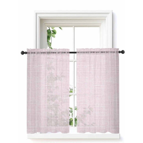 Light Pink Curtains 45 Inch Length, Sheer Curtains for Bedroom Living Room Window Farmhouse Vintage Pink Solid Color Modern Rod Pocket Voile Drapes Kitchen Curtains Small Half Window 42"x45" 2 Panels