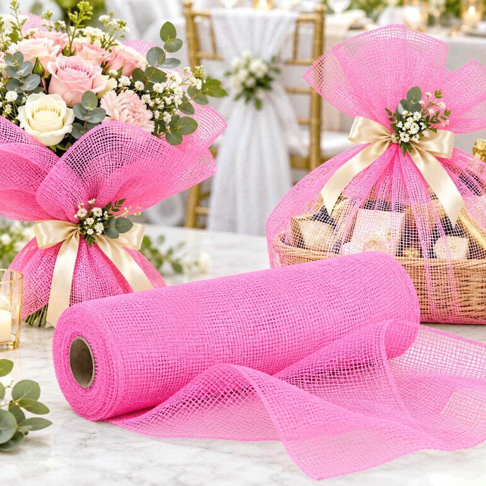 Light Pink Deco Mesh Ribbon Roll, 10 Yards 10 Inch Wide PP Mesh Fabric ...
