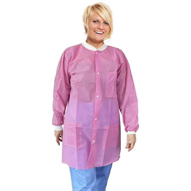 Light Pink Disposable Lab Coats for Adults, 50 Pack