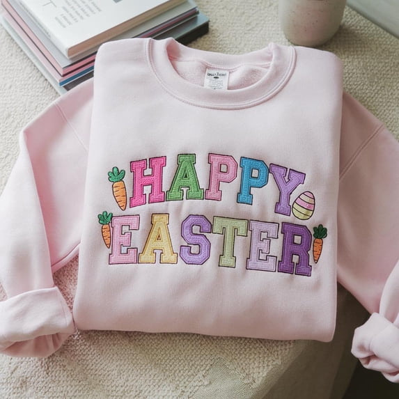 Light Pink Embroidered Rabbit Sweatshirt for a Fun Happy Easter Celebration