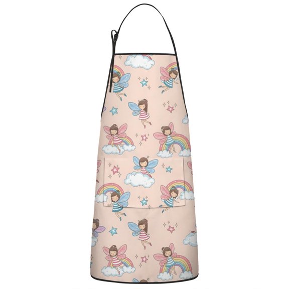 Light Pink Fairy Pattern Apron-Garden Aprons for Women with Pockets-Cotton Linen Waterproof Kitchen Cooking Gardening Aprons Adjustable for Kitchen,Cooking,BBQ and Salon 33x27 Inch