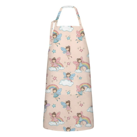 Light Pink Fairy Pattern Apron-Garden Aprons for Women with Pockets-Cotton Linen Waterproof Kitchen Cooking Gardening Aprons Adjustable for Kitchen,Cooking,BBQ and Salon 33x27 Inch