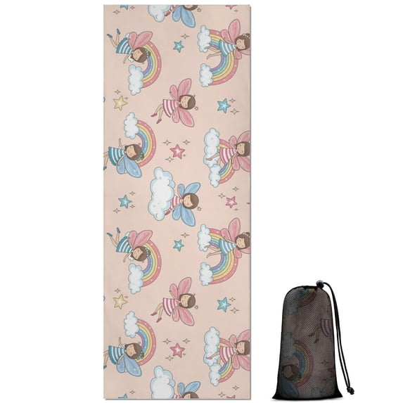 Light Pink Fairy Pattern Hot Yoga Mat Towel Non Slip for Hot Yoga - Quick-Drying Yoga Mat Cover with 4 Corner Pockets with Travel Bag - Hot Yoga Towel Non Slip Grip Moisture Wicking Sweat 70"x26"