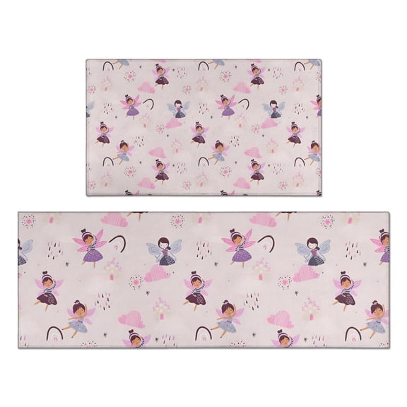 Light Pink Fairy Pattern Kitchen Rugs Sets Of 2,Anti Fatigue Kitchen Mat Rugs Non Slip Washable,Decorative Kitchen Floor Mats for Kitchen,Sink,Laundry,17"x30"+17"x47"