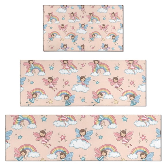 Light Pink Fairy Pattern Kitchen Rugs Sets Of 3,Kitchen Runner Rugs Non Skid Washable,Decorative Kitchen Floor Mats for Kitchen,Sink,Laundry,17"x30"+ 17"x47" + 17"x59"