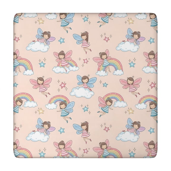 Light Pink Fairy Pattern Square Fitted Tablecloth with Elastic Edge,Square Table Cover,Washable Elastic Table Cover for Home Kitchen Party Decor 34"x34"