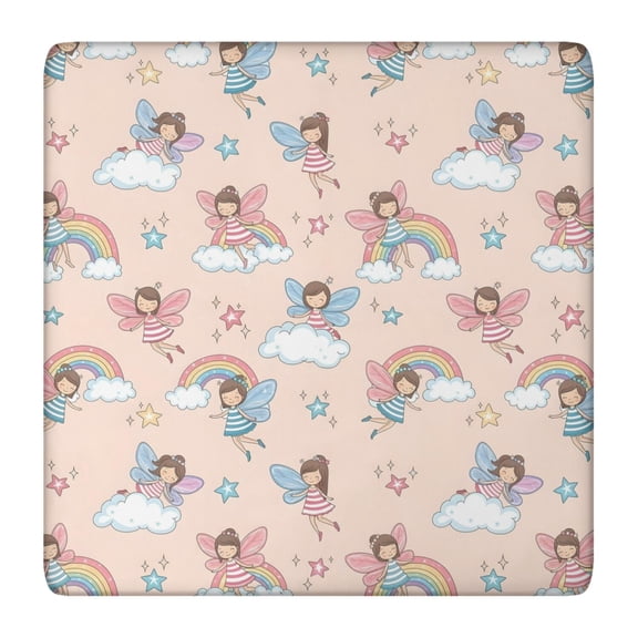 Light Pink Fairy Pattern Square Fitted Tablecloth with Elastic Edge,Square Table Cover,Washable Elastic Table Cover for Home Kitchen Party Decor 36"x36"