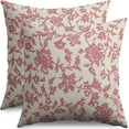 thumbnail image 1 of Light Pink Floral Block Print Pillow Covers 20x20 Set of 2 Rustic Old Style Modern Vintage Flower Pattern Cream Decorative Throw Pillow Cases Outdoor Farmhouse Decoration for Sofa Couch Bed, 1 of 6