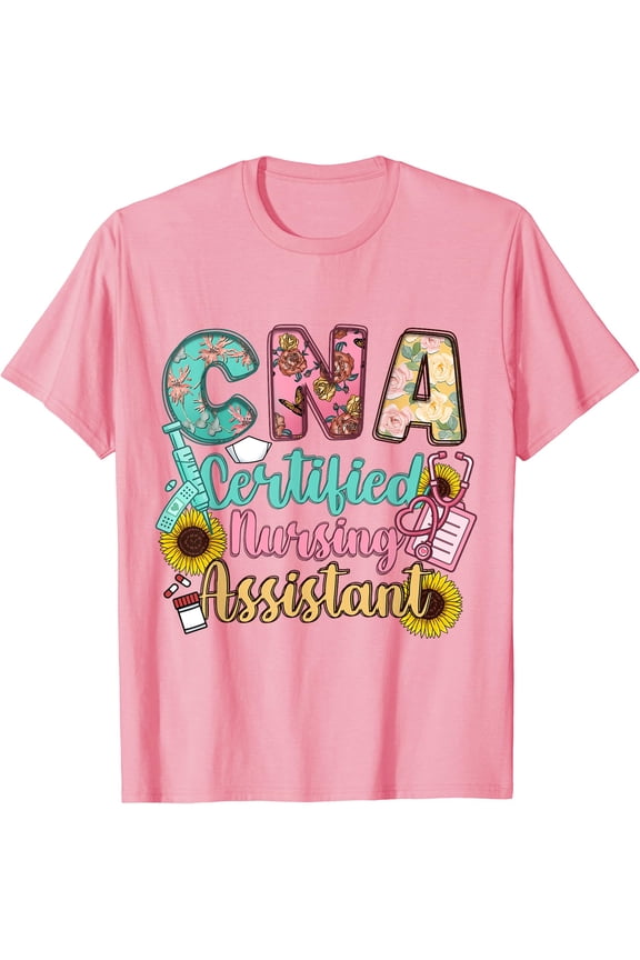 Light Pink Floral CNA Certified Nursing Assistant T-Shirt for Nursing Professionals