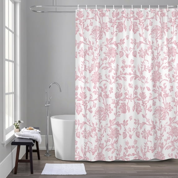 Light Pink Floral Paisley 60x72 Inches Waterproof Shower Curtain, Boho Leaf Vintage Farmhouse Linen Bath Curtain Set with 12 Hooks Washable Shower Curtains for Bathroom Bathtub Decor