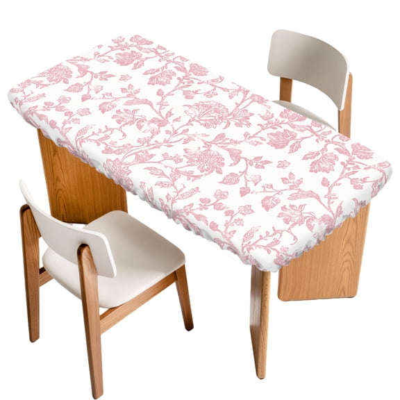 Light Pink Floral Paisley Fitted Rectangle Tablecloth 24" x 50" Boho Leaf Vintage Farmhouse Linen Elastic Table Cloth Fits for 4 Foot Folding Tables Waterproof Table Cover for Picnic Camping Outdoor