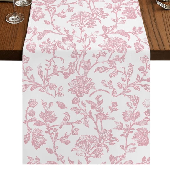 Light Pink Floral Paisley Table Runner 60 Inches Long, Boho Leaf Vintage Farmhouse Linen Cotton Linen Dining Table Runner Dresser Scarves for Home Kitchen Party Decor 13"x60"
