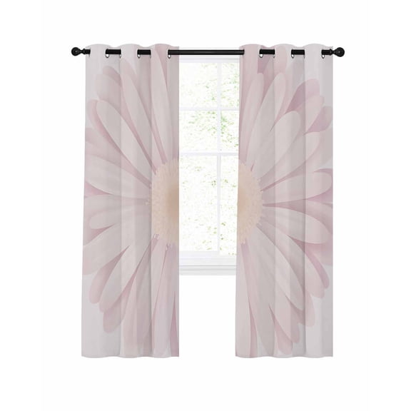 Light Pink Flower Blackout Curtains for Bedroom Living Room, Chrysanthemum Floral Spring Plant 63 In Long Thermal Insulated Room Darkening Drapes Grommet Window Treatments, 42 x 63 In