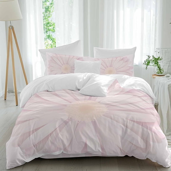 Light Pink Flower Queen Size Comforter Set, Chrysanthemum Floral Spring Plant Bedding for All Seasons, 4 Pcs Bed Set, 1Quiltcover (90"x92") ,1Sheet(94"x116"), 2Pillowcases (30"x20")