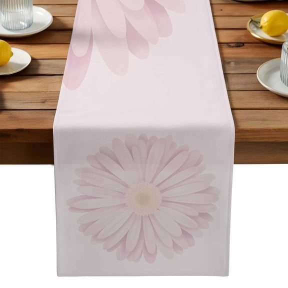 Light Pink Flower Table Runner, Chrysanthemum Floral Spring Plant Kitchen Table Runners Dress Scarves for Table Decorations Party/Restaurant/Indoor Outdoor Use, 13x36in