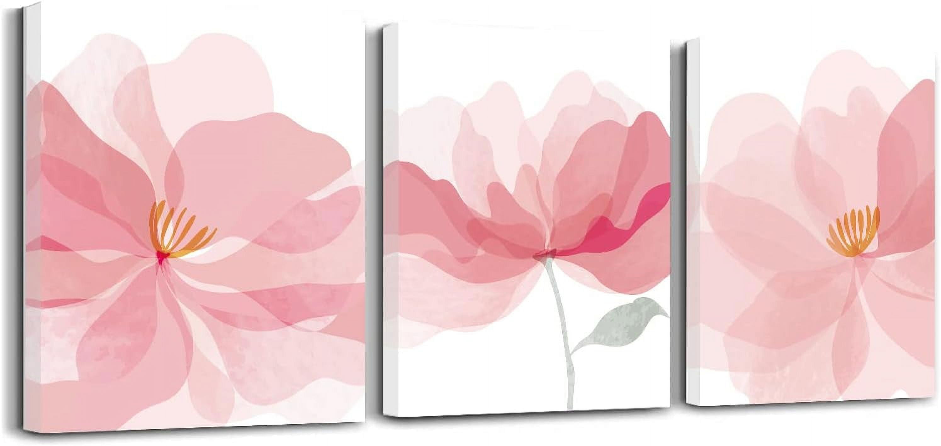 Light Pink Flower Wall Art Prints, Blush Botanical Floral Canvas ...