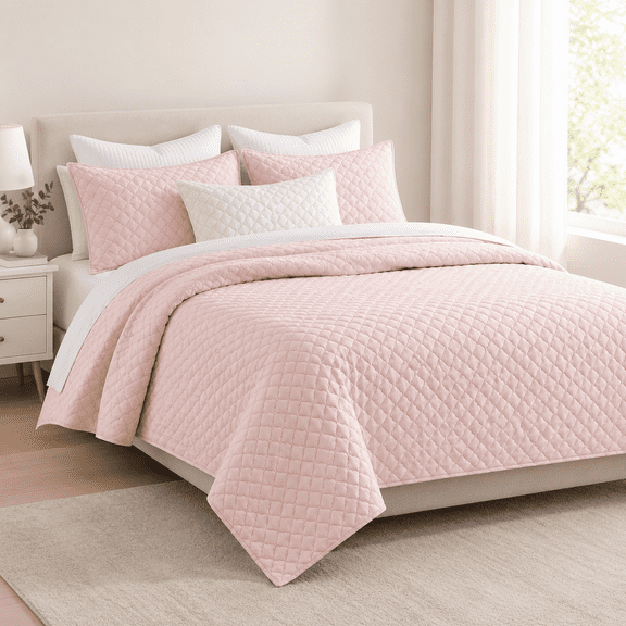 Light Pink Full/Queen Lightweight Breathable Polyester Cloud Pattern Quilt Set