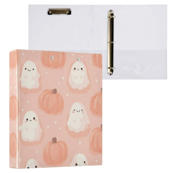 Light Pink Ghosts and Pumpkins 3 Ring Hardcover Binders 1.5in Round Rings for Letter-Size Folder Paper Organizer Pockets for Office Student Recipe