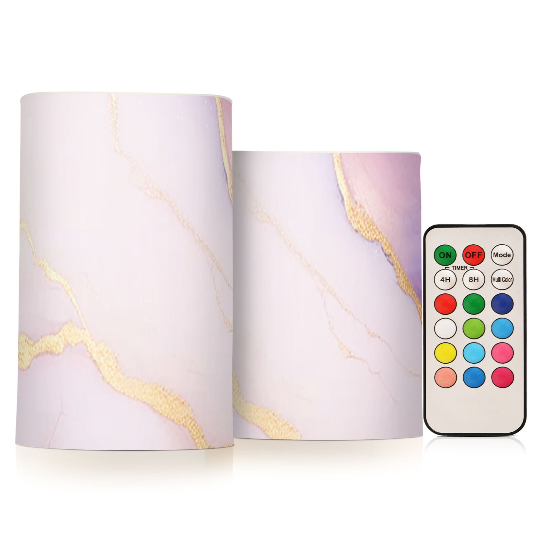 Light Pink Gold Marble Flickering Flameless LED Candles set of 2 Battery Operated 18-Key Remotes Timer Halloween Fall Decor D3''xH4''5''