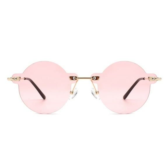 Light Pink & Gold Rimless Semi-Circle Sunglasses, UV400 Protection Polarized Lenses, Trendy Fashion Shades for Women
