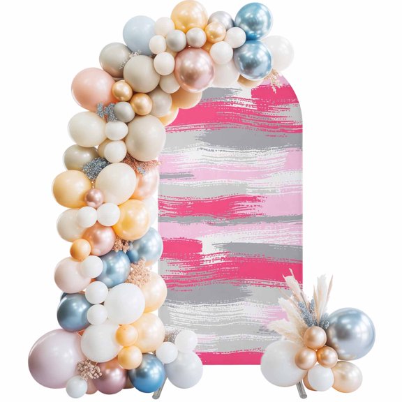 Light Pink Grey Lines Arch Backdrop Cover 5 FT Abstract Mottled Paints Graffiti Texture Stretchy Elastic Arch Stand Covers Spandex Arched Background Birthday Wedding Party Decoration (No Stand)