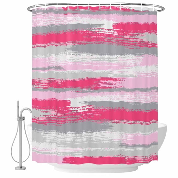 Light Pink Grey Lines Bathroom Shower Curtains with Hooks, Abstract Mottled Paints Graffiti Texture Waterproof Fabric Washable Shower Curtain for Home Hotel Bathtub Decor 72x72 Inch