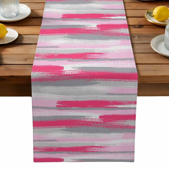 Light Pink Grey Lines Table Runner, Abstract Mottled Paints Graffiti Texture Washable Kitchen Table Runners Dress Scarves for Dining Table Decorations Party, 13x36in