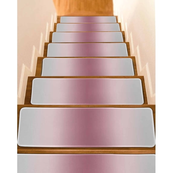 Light Pink Grey Ombre Stair Treads Non Slip Indoor for Wooden Steps, Modern Abstract Art Gradient 7 Pcs Stair Mats for Elders Dogs, 8 x 30 Inch Carpet Treads Runner Rugs for Staircase