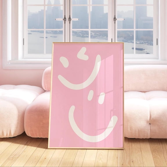 Light Pink Happy Face Fun Wall Art, Unframed Paper Print Size 8x12