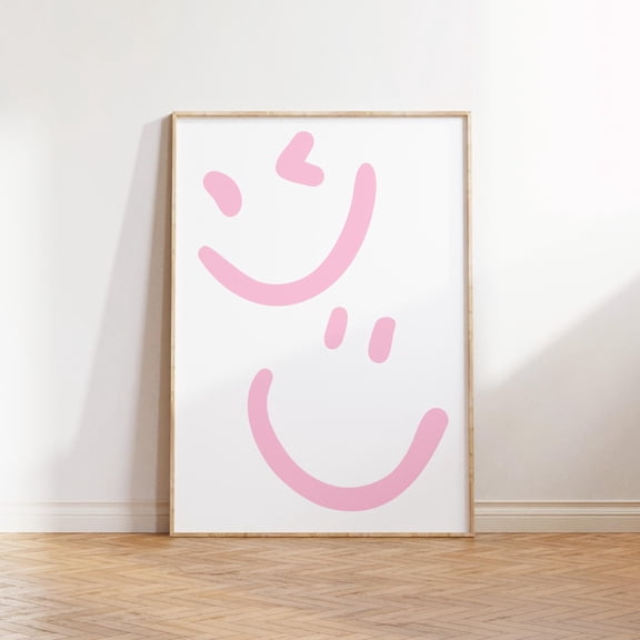Light Pink Happy Wall Art Grinning Face Poster Pastel Preppy Dorm Decor, Unframed Paper Poster 8x10in