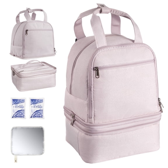 Light Pink Insulated Breast Pump Backpack, Multifunctional Breastfeeding Storage Bag with Ice Pack
