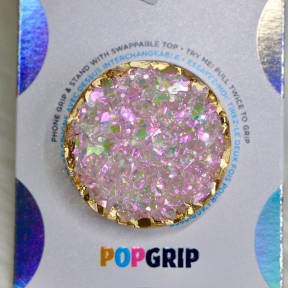 Light Pink Iridescent Faux Geode Resin Phone Grip: Crystal Grip