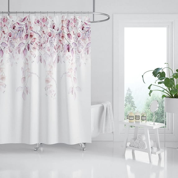 Light Pink Leaf Shower Curtain, Sage Shower Curtain,3D Printing Washable Waterproof Plant Floral Shower Curtains for Bathroom Decorative with 12 Hooks 72 x 72 Inches