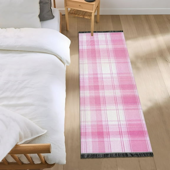 Light Pink Line Bedroom Runner Rug 2'x 6' Non Slip Carpet Indoor Home Area Rug Living Room