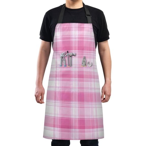 Light Pink Line Chef Kitchen Apron with Pockets for Women Waterproof Aprons for Cooking Baking