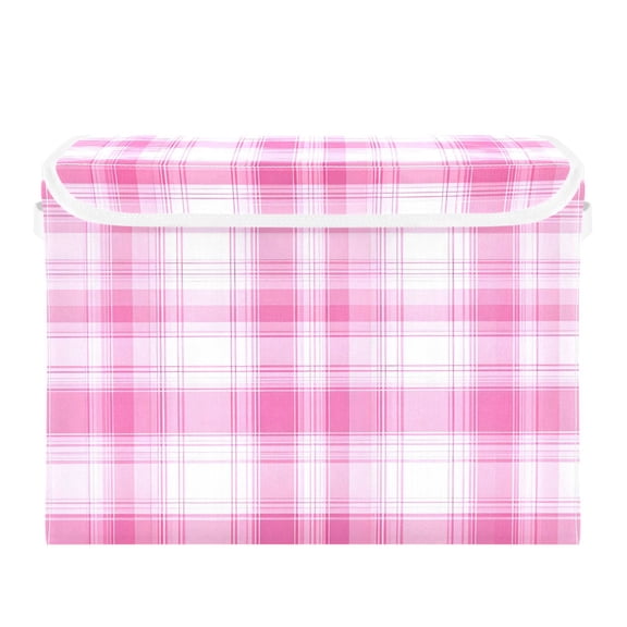 Light Pink Line Large Storage Bins with Linen Collapsible Lid Storage Box 16.7 x 12.6 x 11.8in