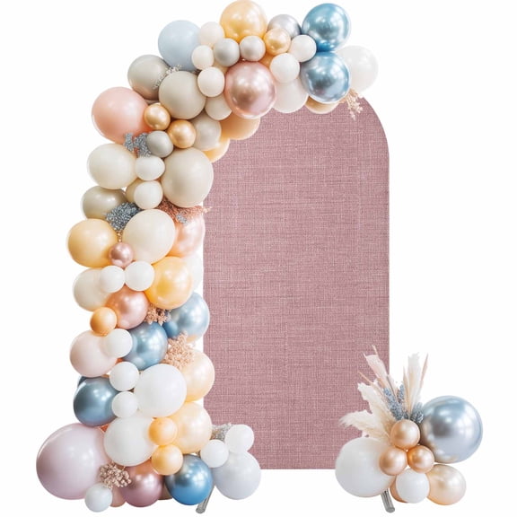Light Pink Linen Arch Backdrop Cover 5 FT Farmhouse Pure Color Country Farm Stretchy Elastic Arch Stand Covers Spandex Arched Background Birthday Wedding Party Decoration (No Stand)